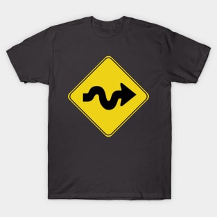 Caution Road Sign Swervy Arrow Right T-Shirt